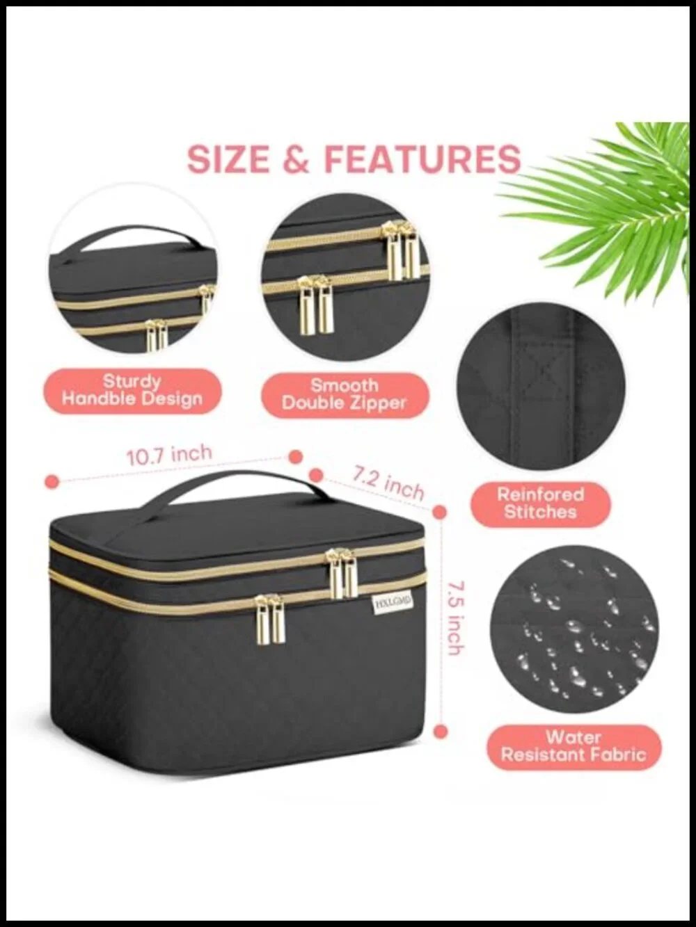 Large Travel Makeup Bag Organizer with Mirror, Double Layer Cosmetic Case,